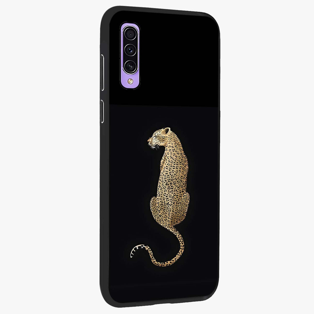 Regal Leopard Glass Case upright view showcasing striking leopard artwork with fierce wildlife theme.