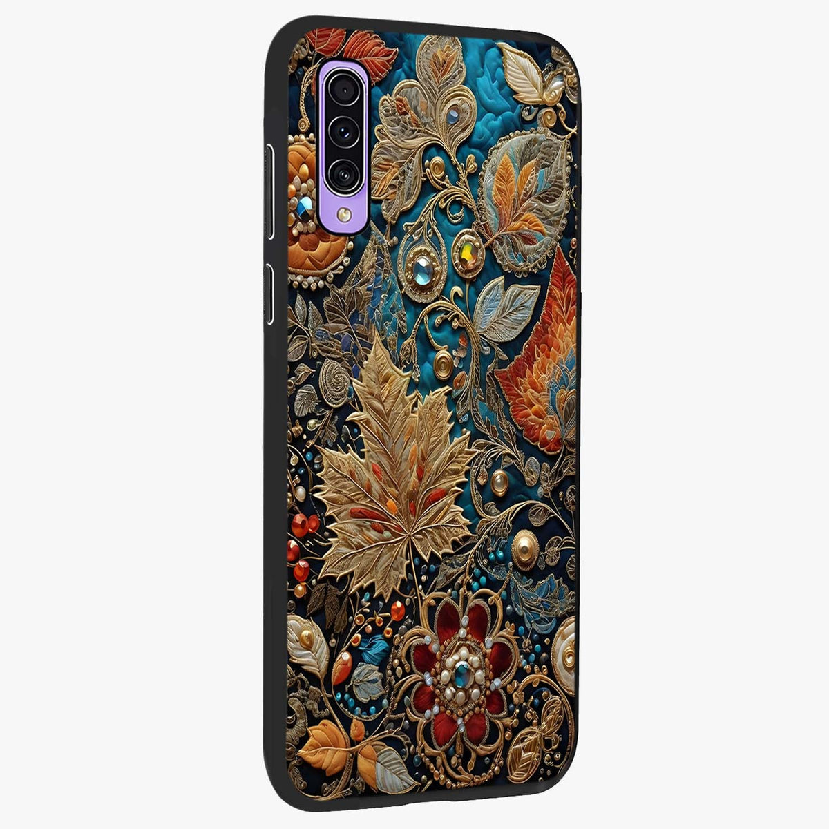 Royal Jewel Garden Glass Case upright view showcasing rich floral artwork with luxurious garden theme.