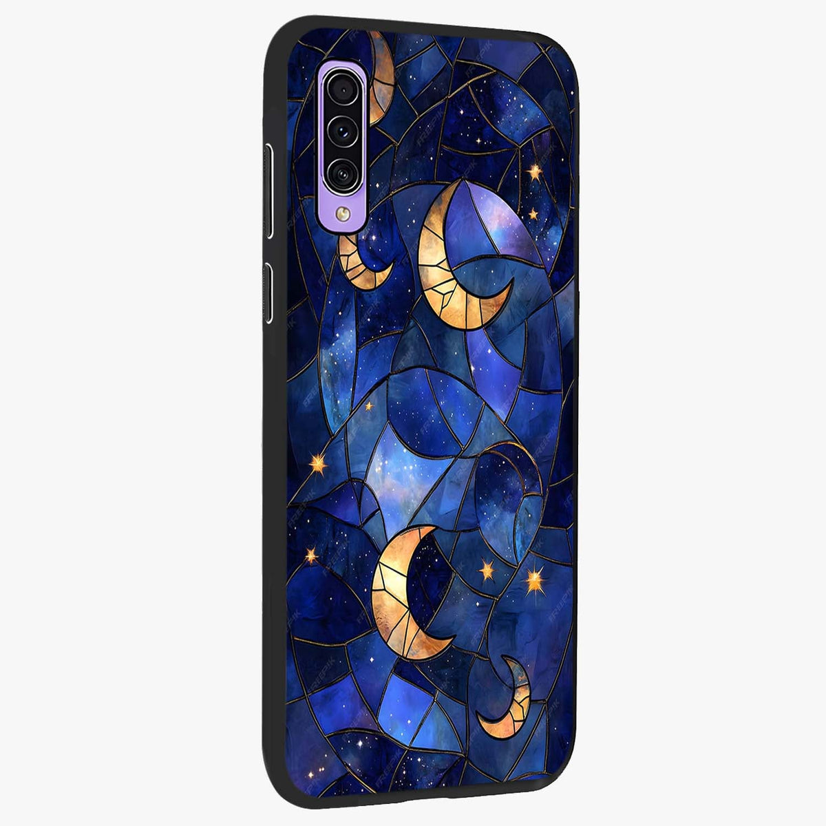 Starlit Sky Tapestry Glass Case upright view showcasing elegant starry sky artwork with cosmic decorative theme.
