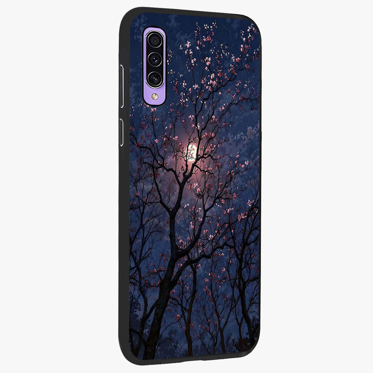 Twilight Sakura Serenade Glass Case upright view showcasing beautiful cherry blossom artwork with serene evening theme.