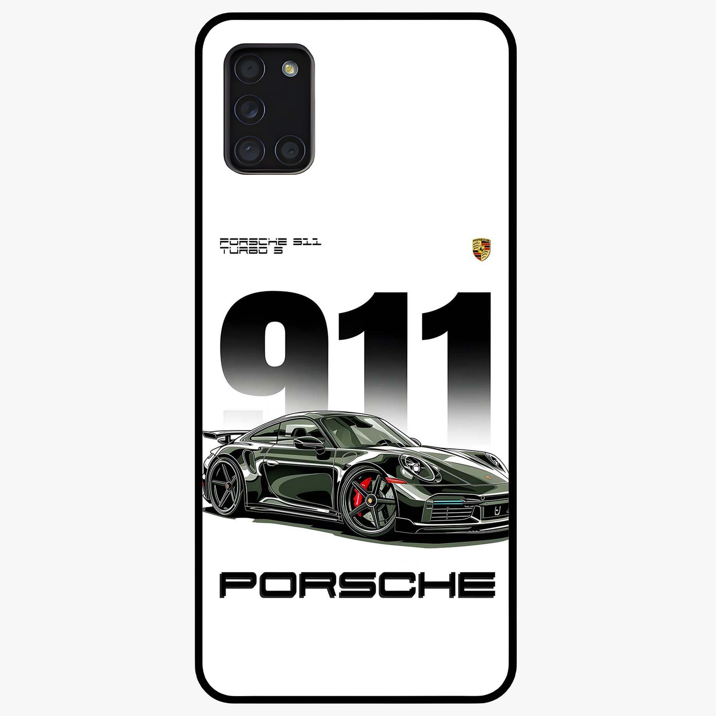 911 Turbo Dominance Glass Case showing clean flat back view with bold 911 sports car artwork and glossy glass finish.