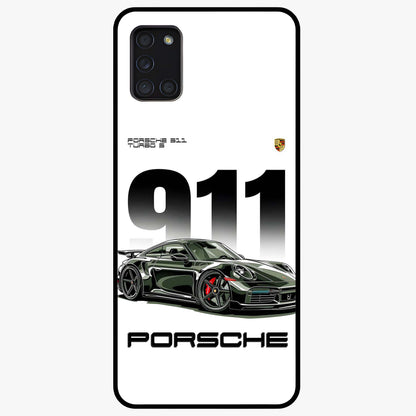 911 Turbo Dominance Glass Case showing clean flat back view with bold 911 sports car artwork and glossy glass finish.