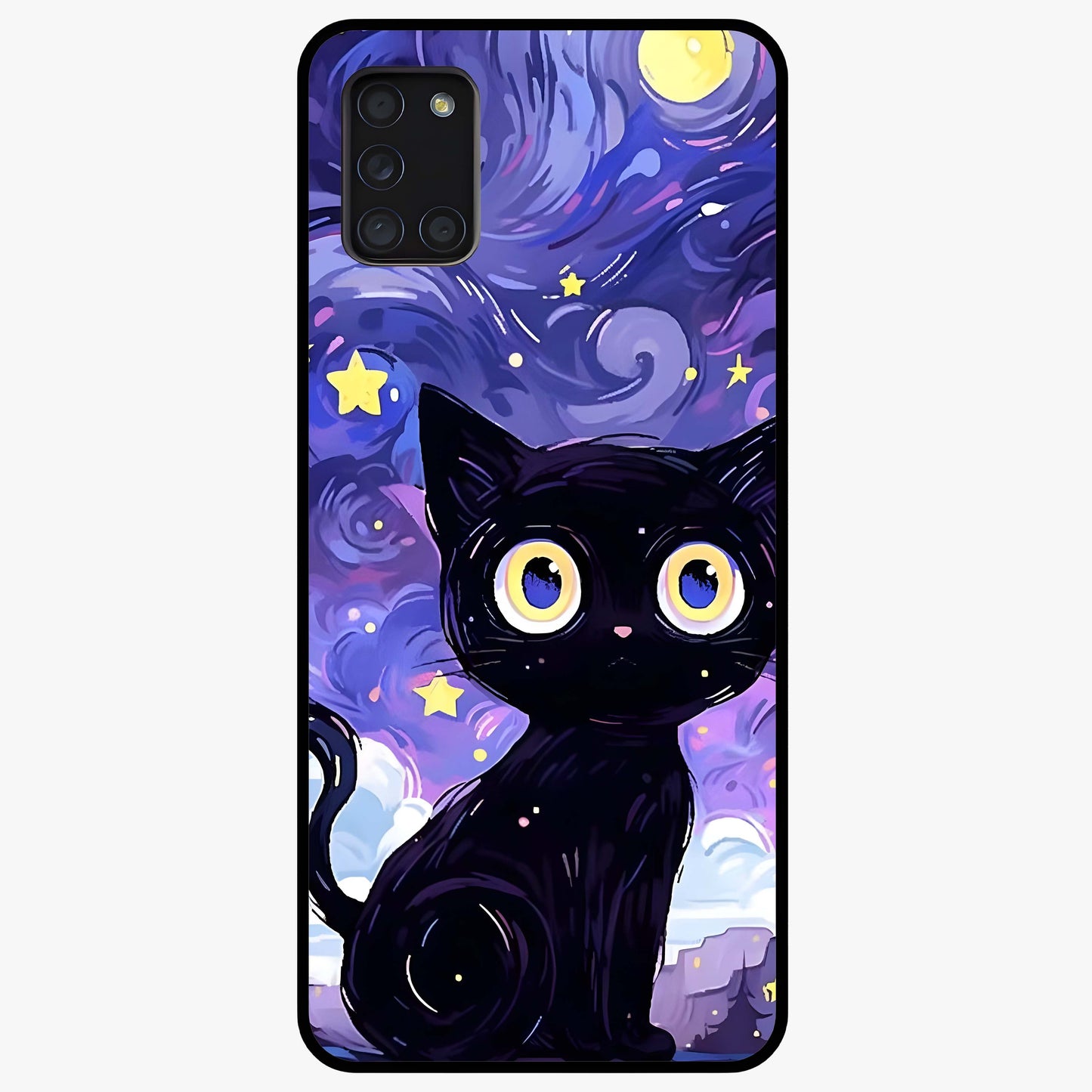 Abstract Cat Art Glass Case showing flat back view with artistic cat illustration and glossy glass finish.