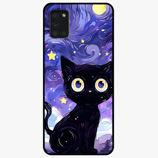 Abstract Cat Art Glass Case showing flat back view with artistic cat illustration and glossy glass finish.