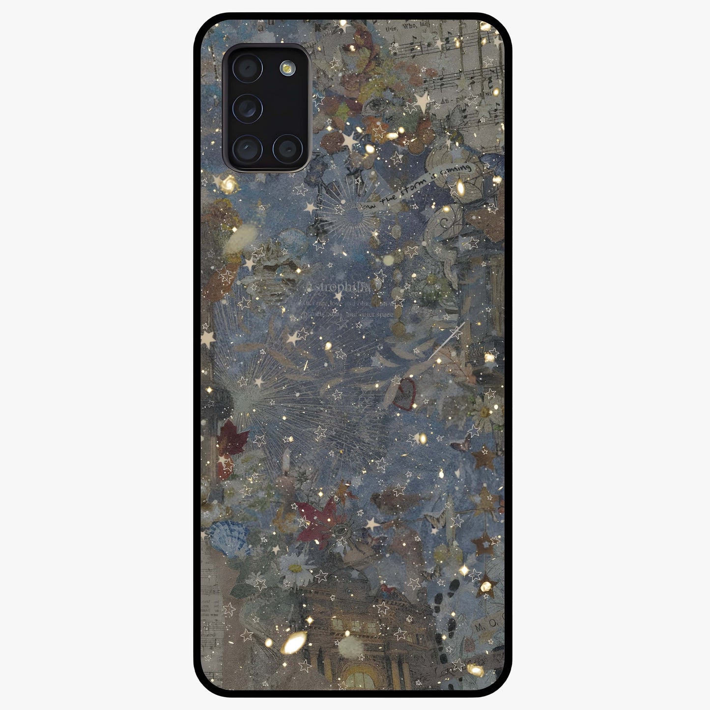 Aesthetic Astrolophia Glass Case showing flat back view with dreamy aesthetic design and glossy glass finish.