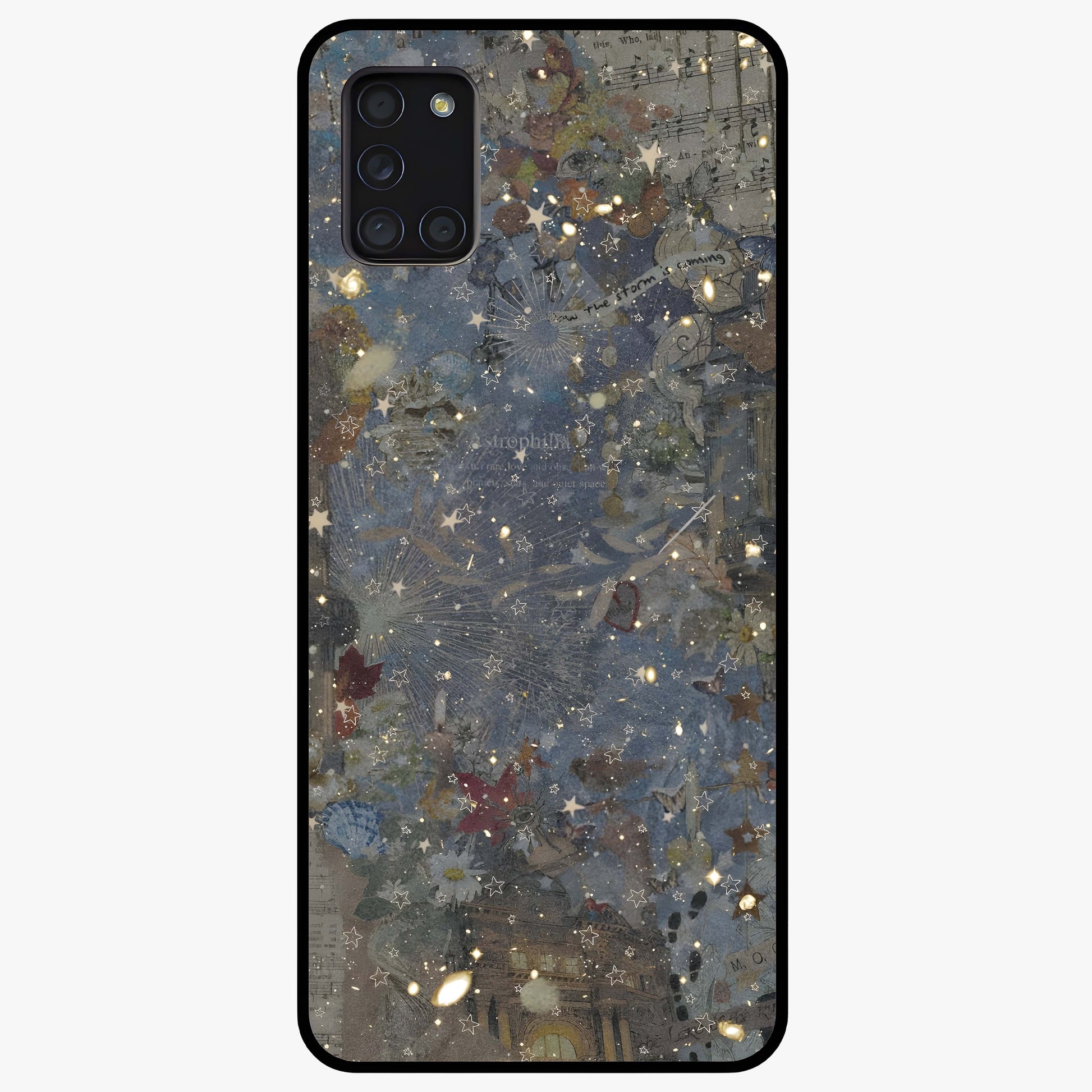 Aesthetic Astrolophia Glass Case showing flat back view with dreamy aesthetic design and glossy glass finish.