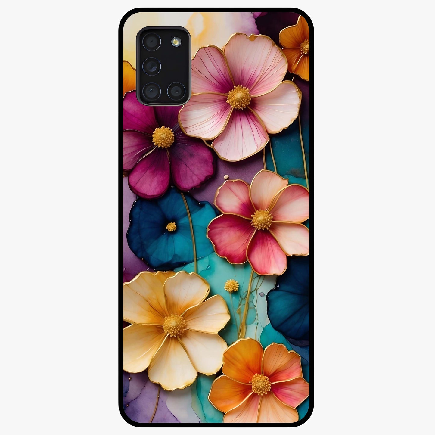 Artlyn Grace Flower Pattern Glass Case showing flat back view with elegant floral pattern artwork and glossy glass finish.