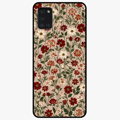 Biege Flower With Leaf Glass Case showing flat back view with soft beige floral artwork and glossy glass finish.