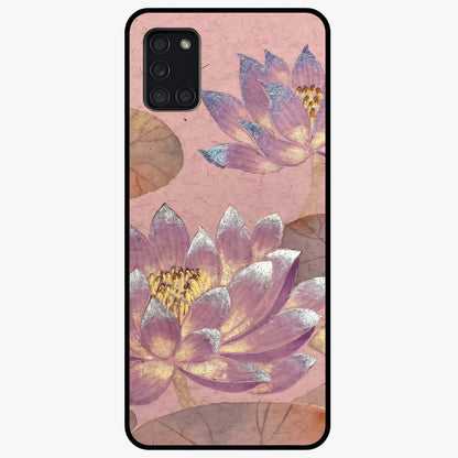 Blossom Mist Lotus Glass Case showing flat back view with serene lotus blossom artwork and glossy glass finish.