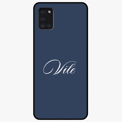 Blue Background Personalized Custom Name Glass Case showing flat back view with minimal blue background and custom name design.