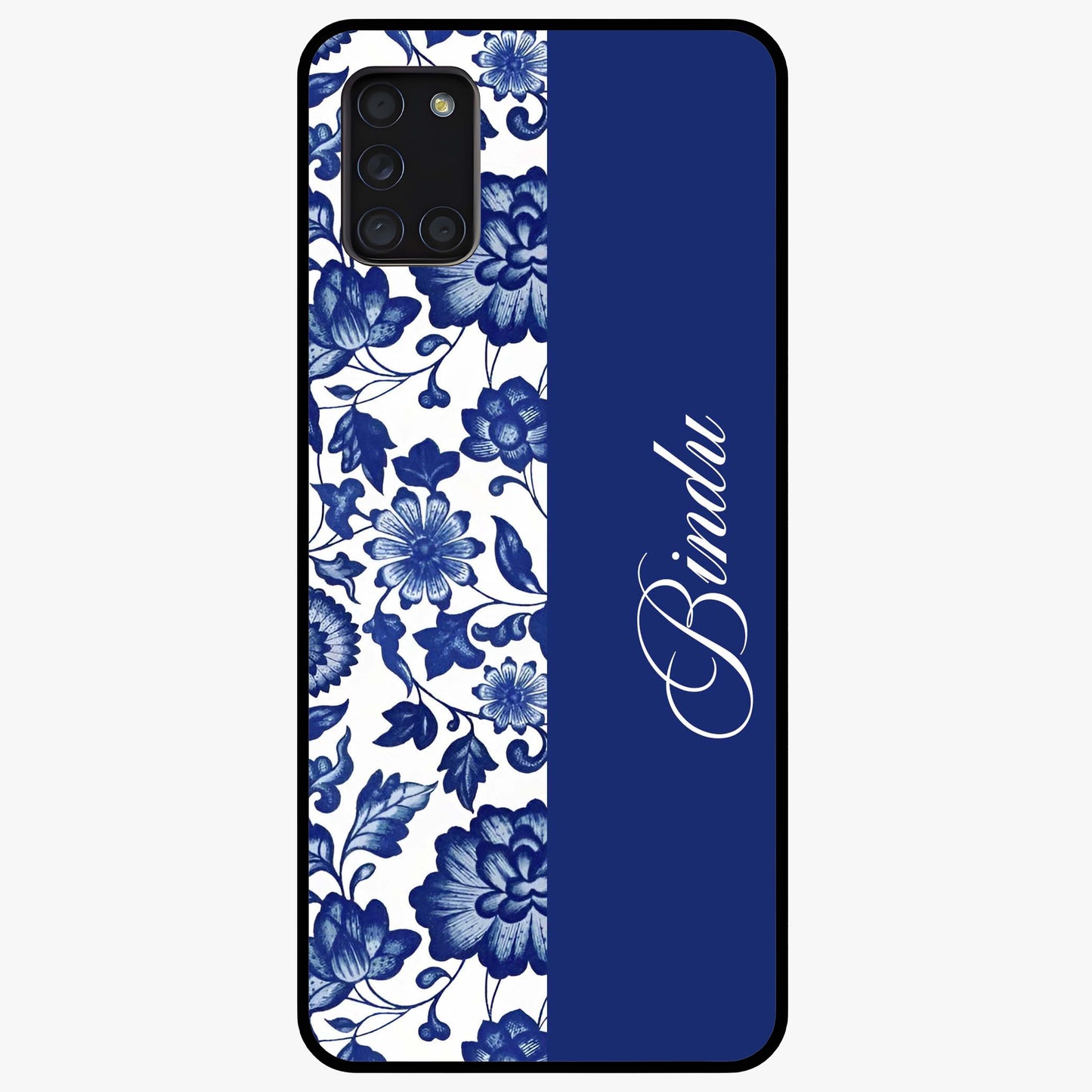 Blue Vintage Floral Pattern Glass Case upright view showcasing timeless floral illustration with vintage inspired style.