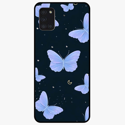 Butterfly With Stars Pattern Glass Case showing flat back view with butterfly and star pattern artwork and glossy glass finish.