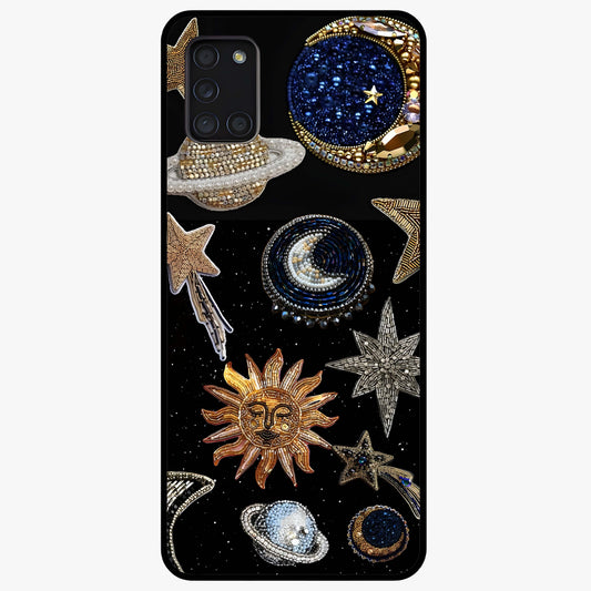 Celestial Gem Constellations Glass Case showing flat back view with sparkling constellation artwork and glossy glass finish.