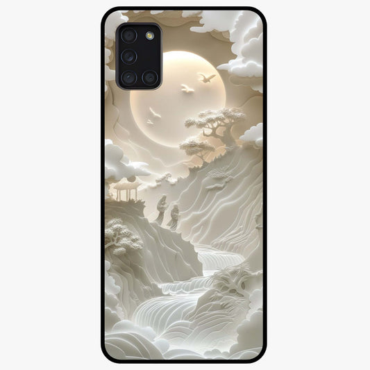 Celestial Origami Glass Case showing flat back view with artistic origami inspired celestial artwork and glossy glass finish.