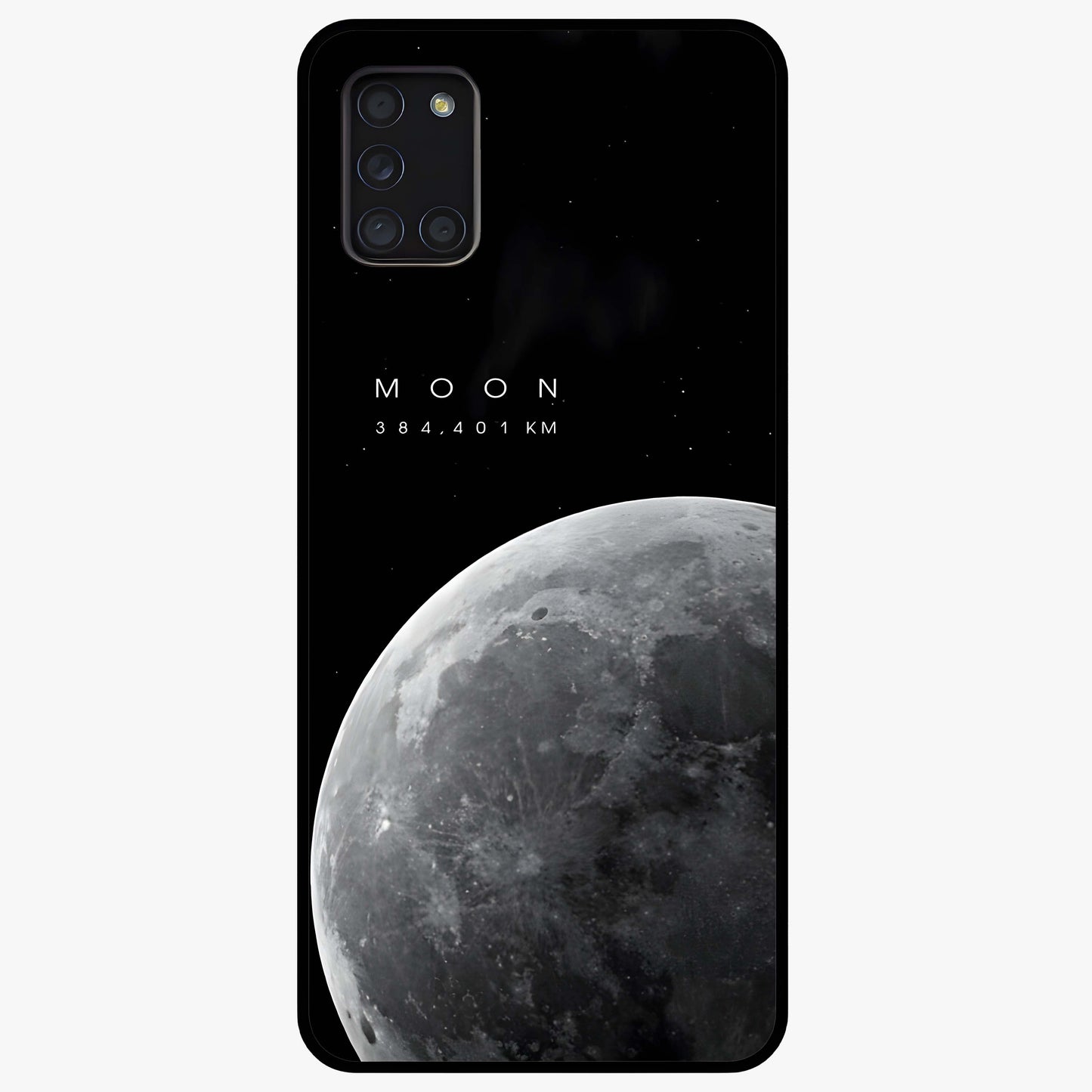 Cosmic Moon Glow Glass Case showing flat back view with glowing moon artwork and glossy glass finish.