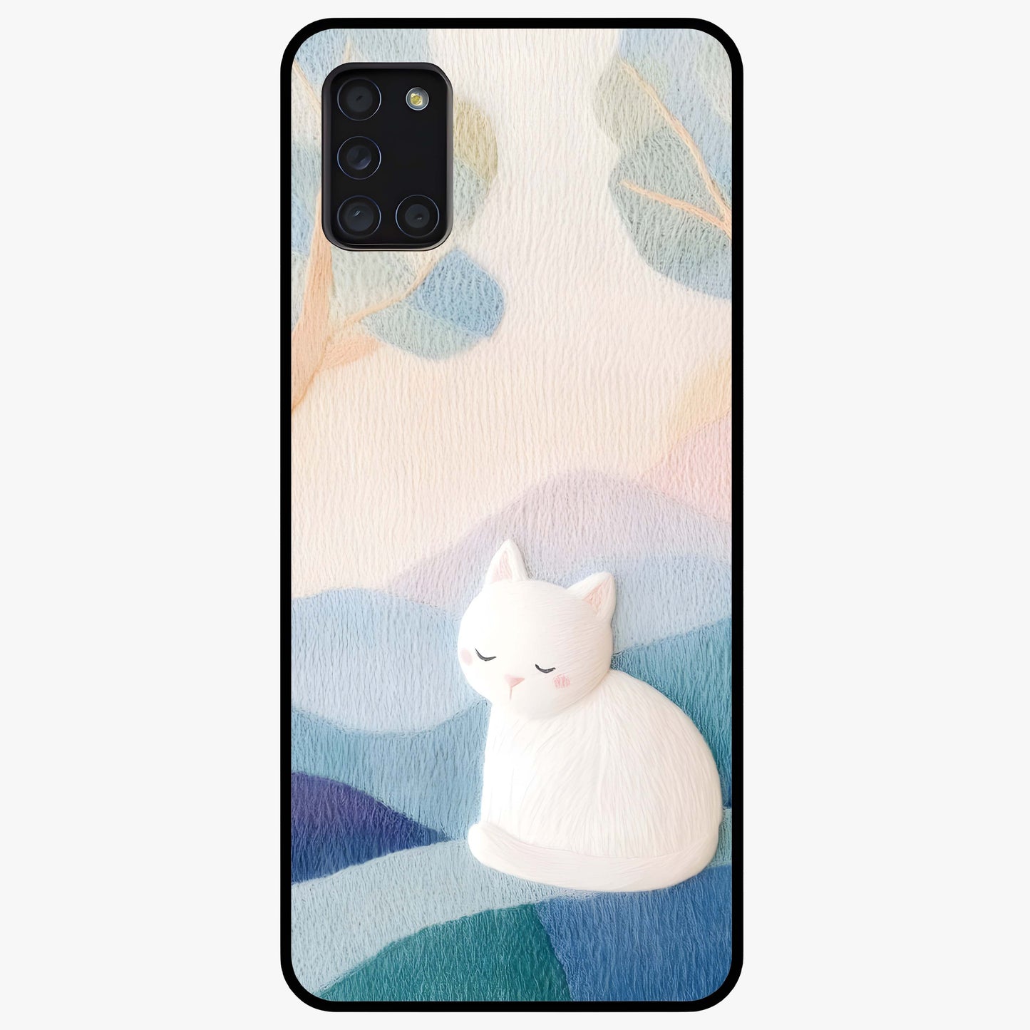 Cotton Dream Cat Glass Case showing flat back view with soft dreamy cat artwork and glossy glass finish.