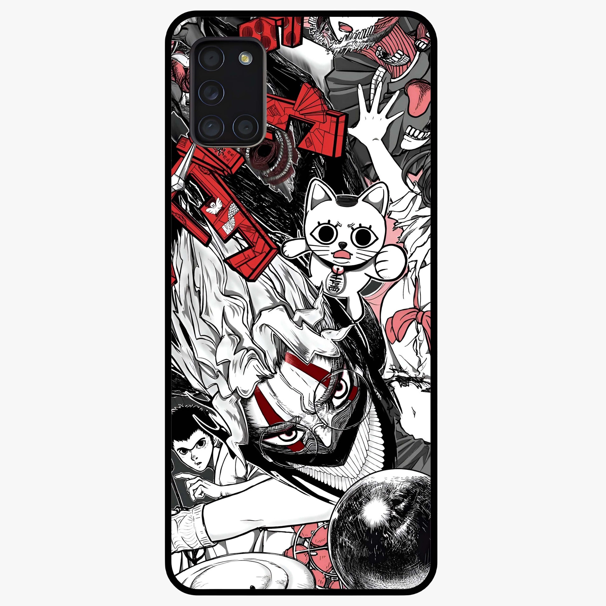 Crimson Chaos Panel Glass Case showing flat back view with bold crimson abstract artwork and glossy glass finish.