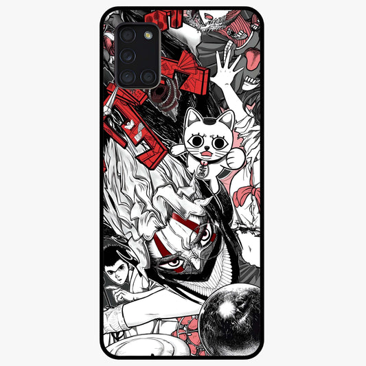 Crimson Chaos Panel Glass Case showing flat back view with bold crimson abstract artwork and glossy glass finish.