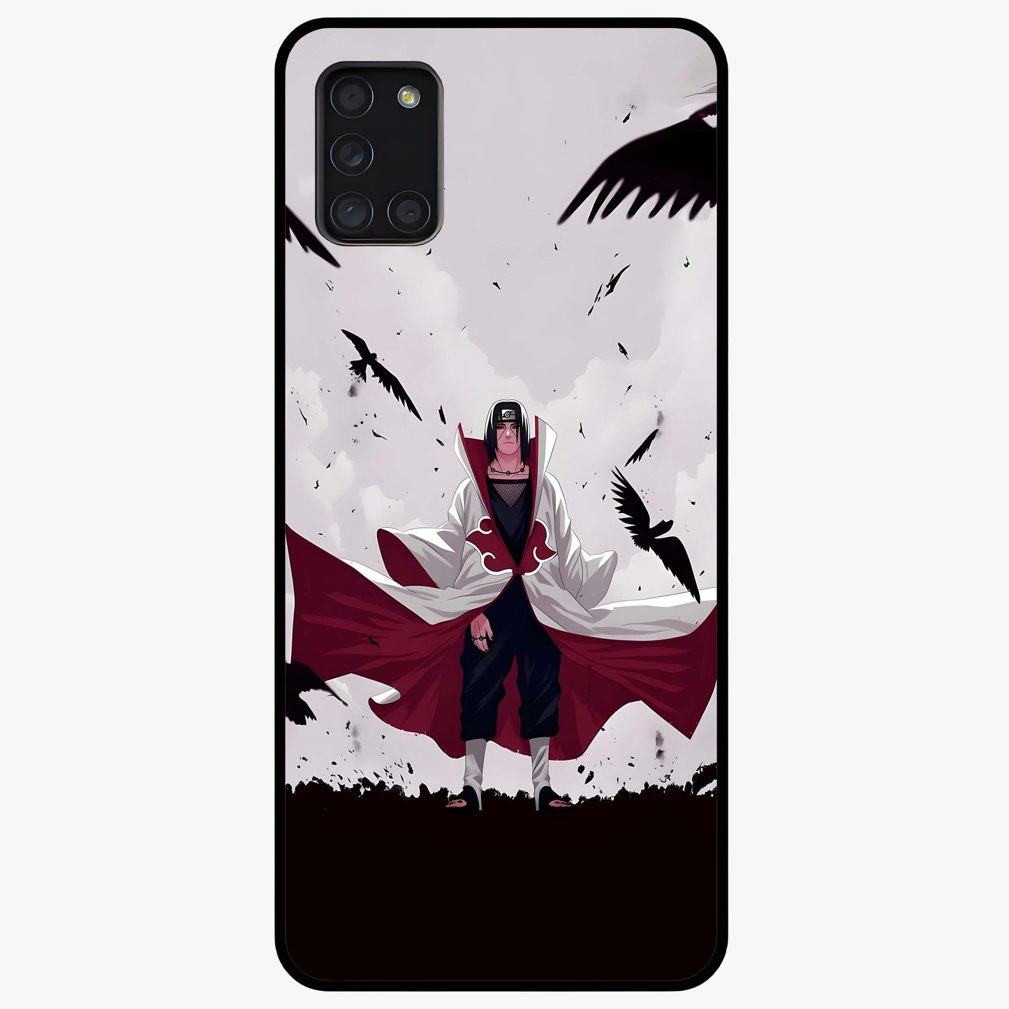 Crimson Crow Ascension Glass Case showing flat back view with mystical crow artwork and glossy glass finish.