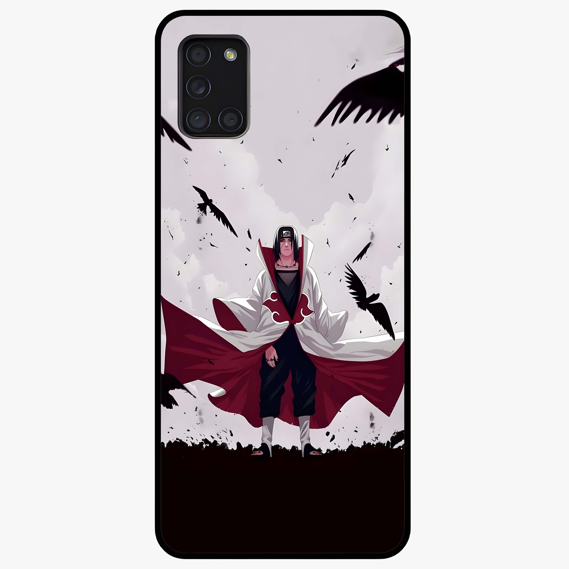 Crimson Crow Ascension Glass Case showing flat back view with mystical crow artwork and glossy glass finish.