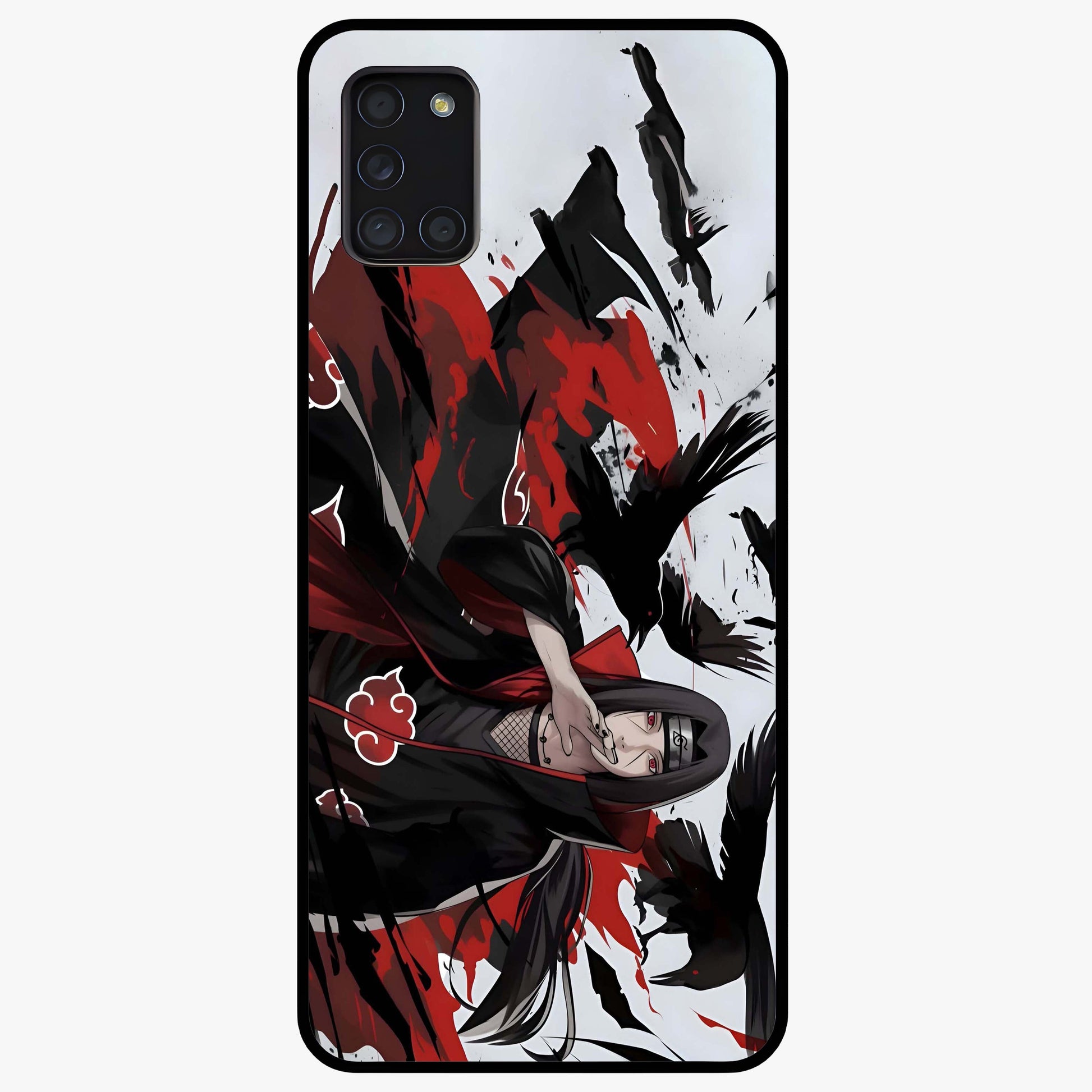 Crimson Crow Illusion Glass Case showing flat back view with artistic crow illusion artwork and glossy glass finish.