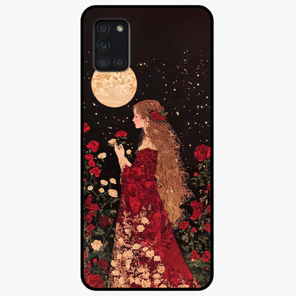 Crimson Dreams Glass Case showing flat back view with dreamy crimson artwork and glossy glass finish.