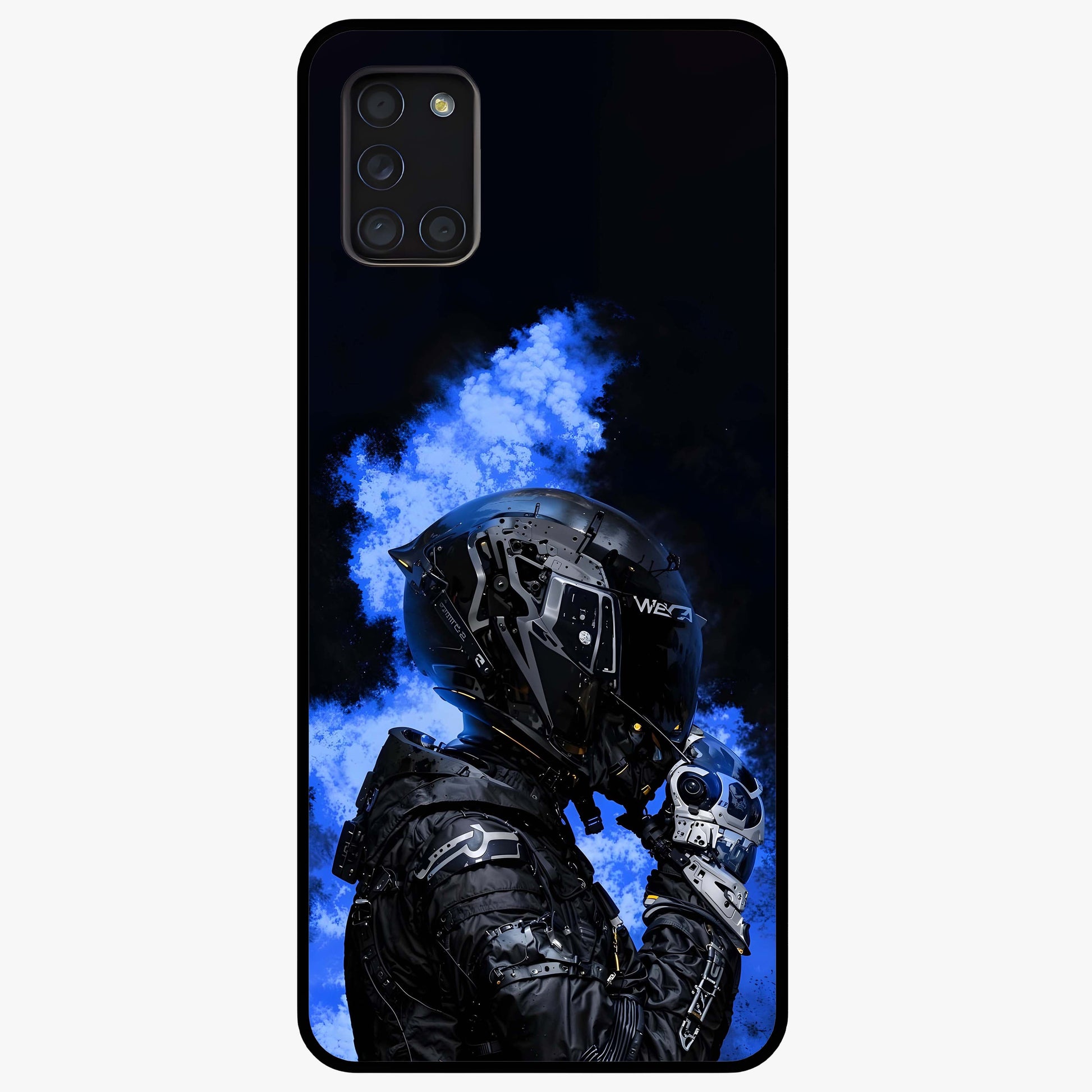 Cyber Sentinel Protocol Glass Case showing flat back view with futuristic cyber themed artwork and glossy glass finish.