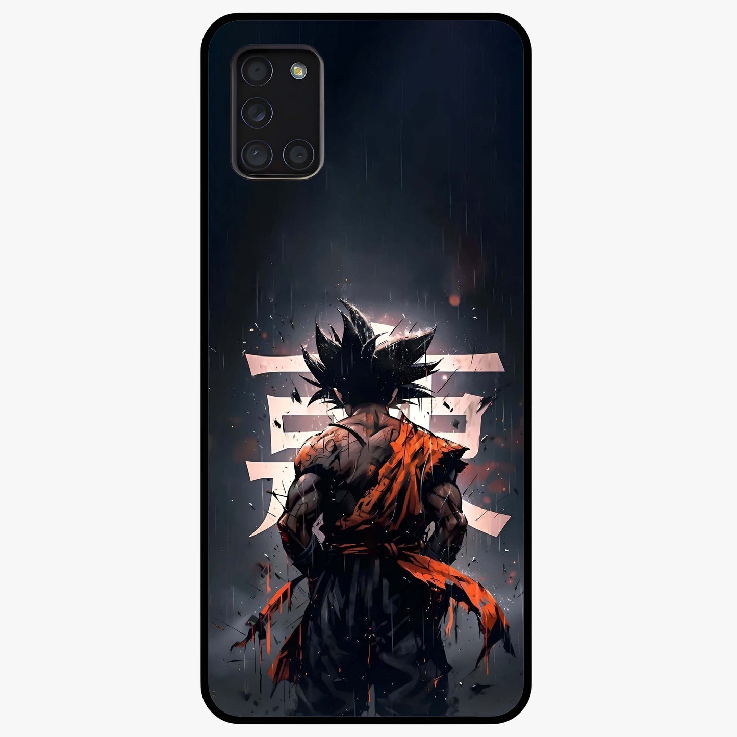 Dark Warrior In Rain Glass Case showing flat back view with warrior artwork in rainy atmosphere and glossy glass finish.