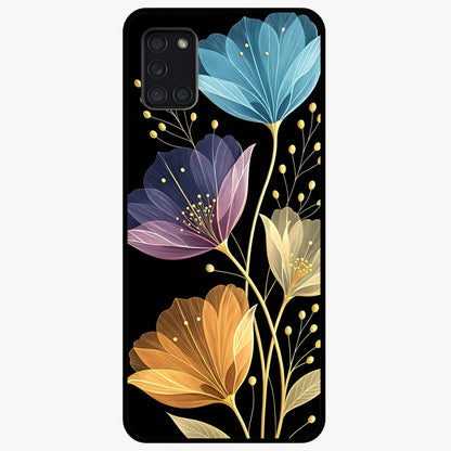 Delicate Multicolor Flowers Glass Case showing flat back view with vibrant floral artwork and glossy glass finish.