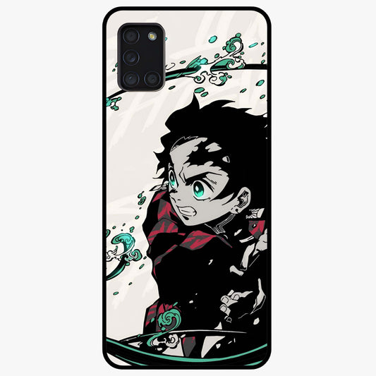 Demon Slayer Glass Case showing flat back view with bold anime inspired artwork and glossy glass finish.