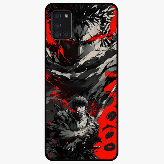 Demon Sword Resolve Glass Case showing flat back view with fierce sword warrior artwork and glossy glass finish.