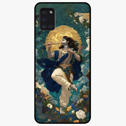 Divine Krishna Art Glass Case showing flat back view with Lord Krishna artwork and glossy glass finish.