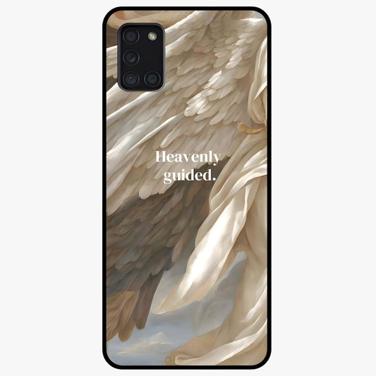 Divine Winged Grace Glass Case showing flat back view with elegant wing inspired artwork and glossy glass finish.