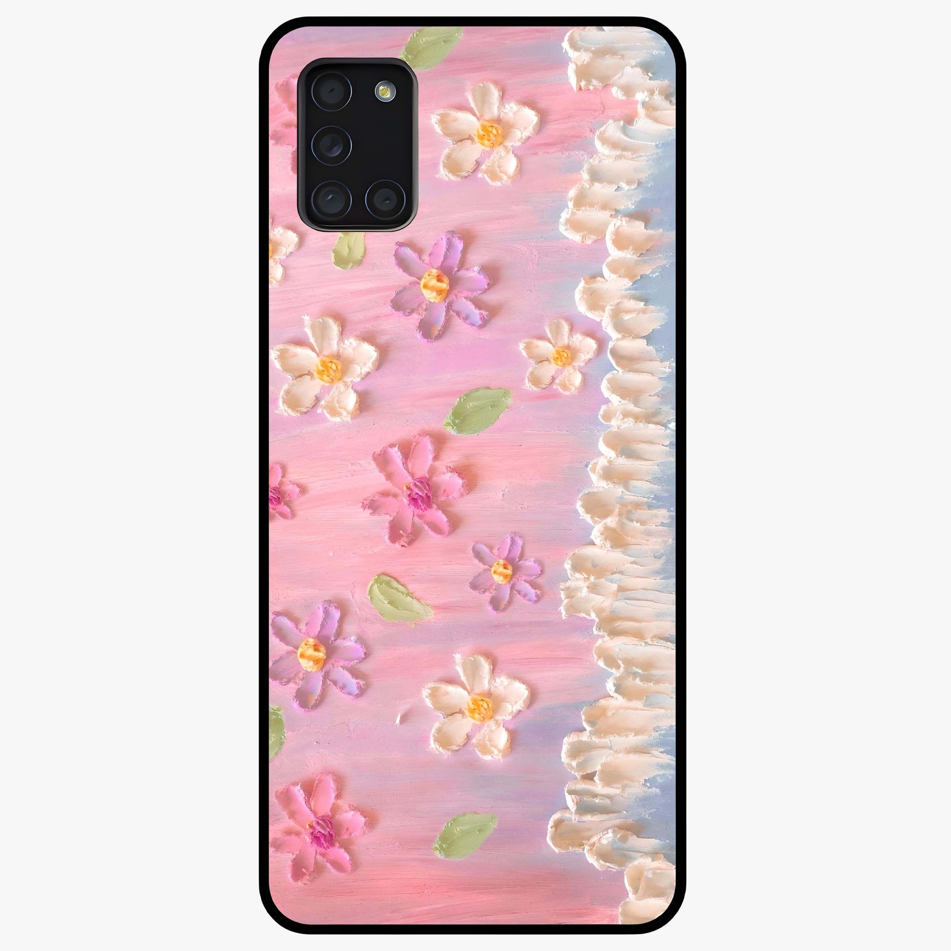 Dreamy Painted Garden Glass Case showing flat back view with artistic painted floral garden artwork and glossy glass finish.