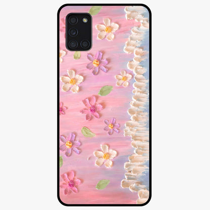Dreamy Painted Garden Glass Case showing flat back view with artistic painted floral garden artwork and glossy glass finish.