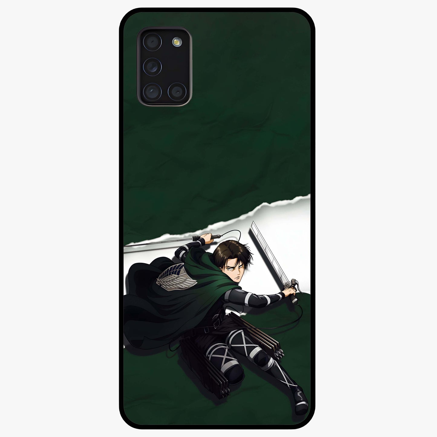 Emerald War Vanguard Glass Case showing flat back view with powerful warrior themed artwork and glossy glass finish.