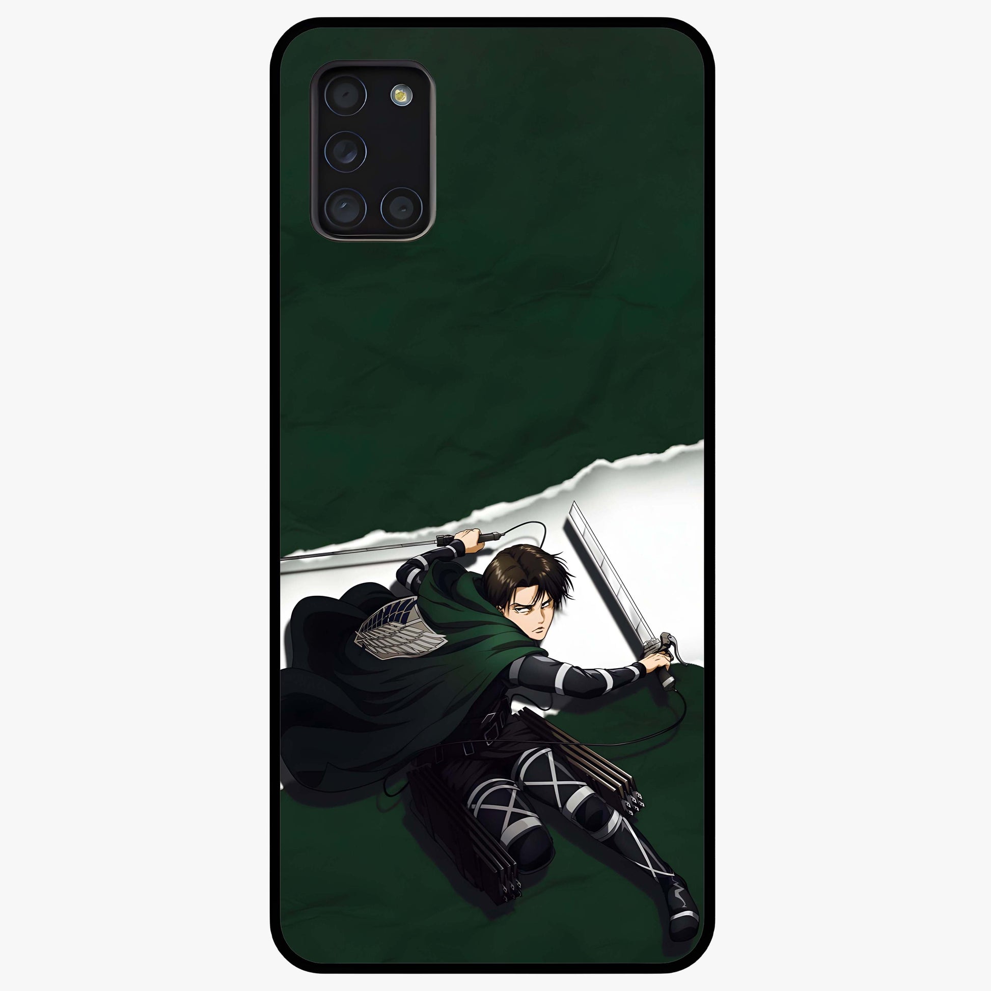 Emerald War Vanguard Glass Case showing flat back view with powerful warrior themed artwork and glossy glass finish.