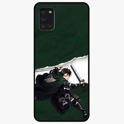 Emerald War Vanguard Glass Case showing flat back view with powerful warrior themed artwork and glossy glass finish.