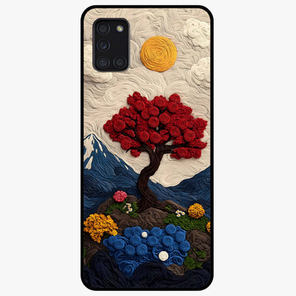 Eternal Nature Tapestry Glass Case showing flat back view with intricate nature tapestry artwork and glossy glass finish.