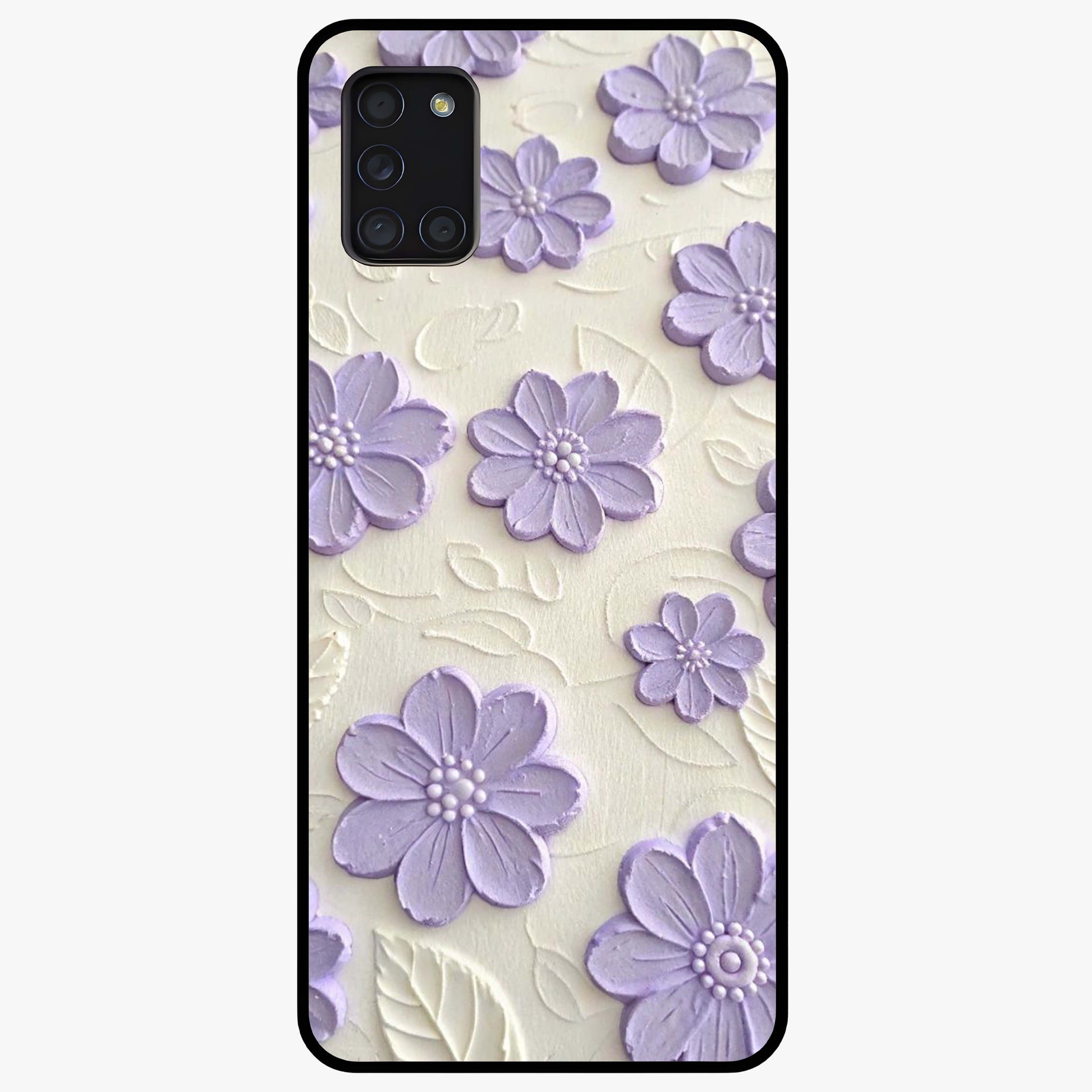 Floral Wall Art With Purple Flowers Glass Case showing flat back view with purple flower artwork and glossy glass finish.