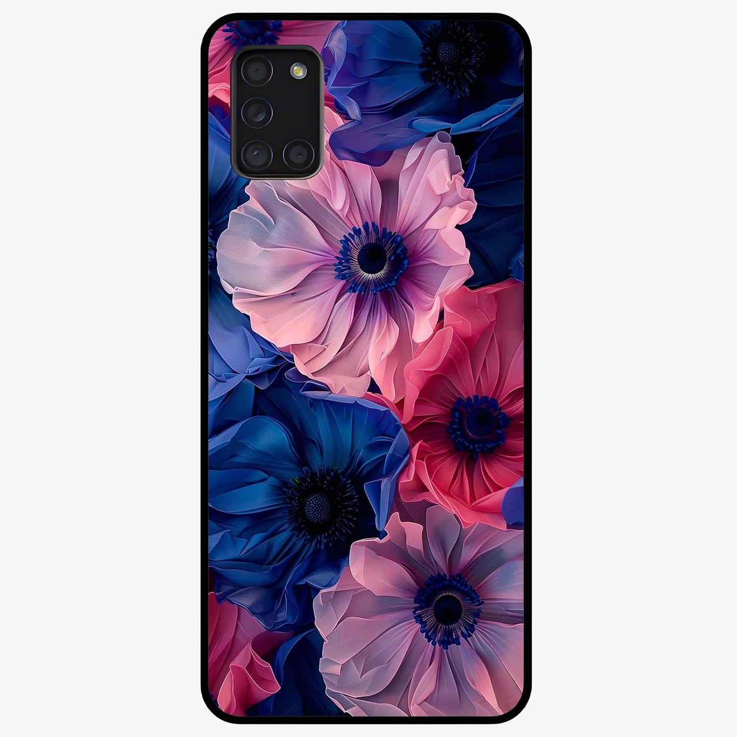 Flower Paper Art Pattern Glass Case showing flat back view with paper cut style floral artwork and glossy glass finish.