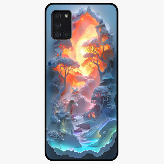 Glow Forest Portal Glass Case showing flat back view with glowing forest portal artwork and glossy glass finish.