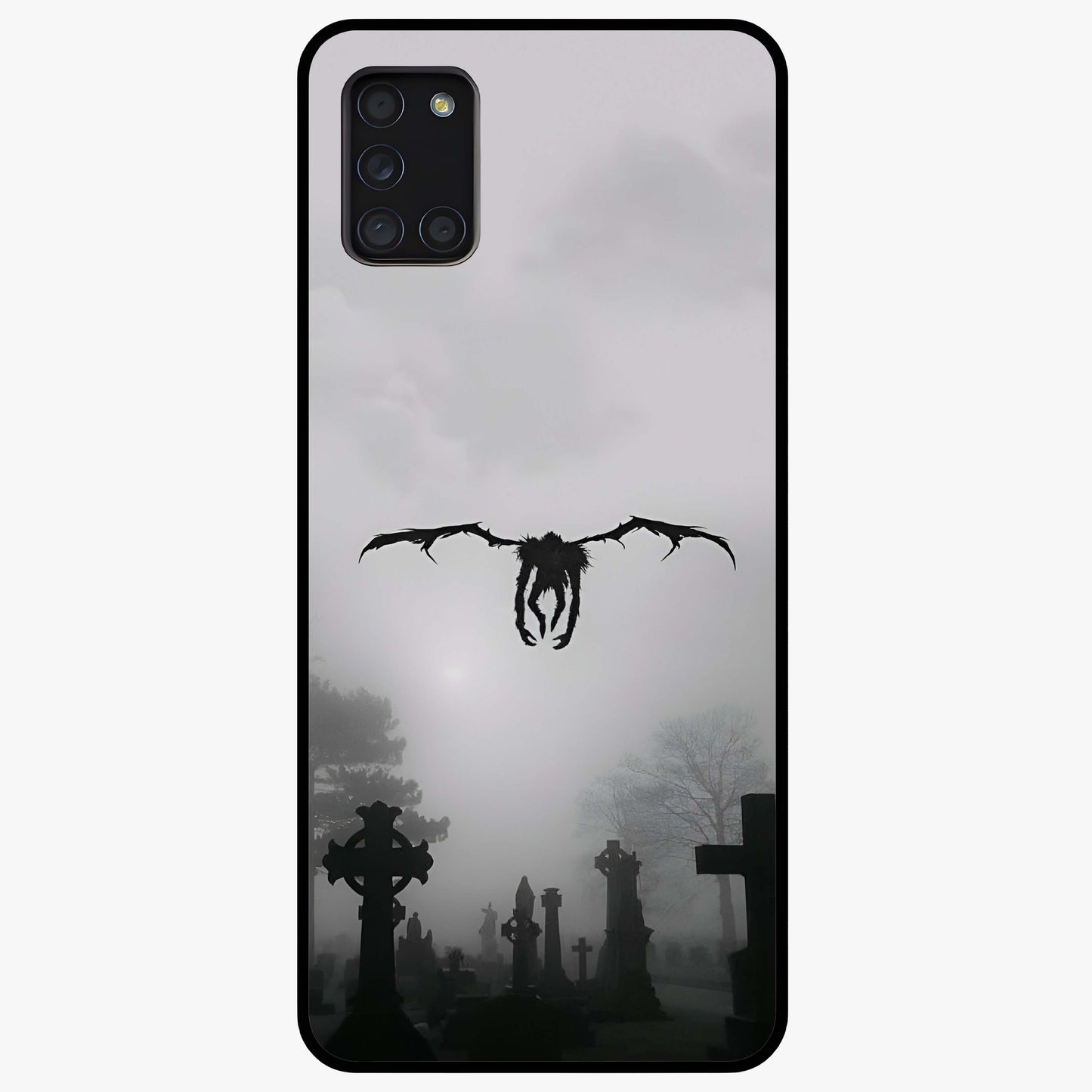 Graveyard Shadow Descent Glass Case showing flat back view with dark graveyard themed artwork and glossy glass finish.