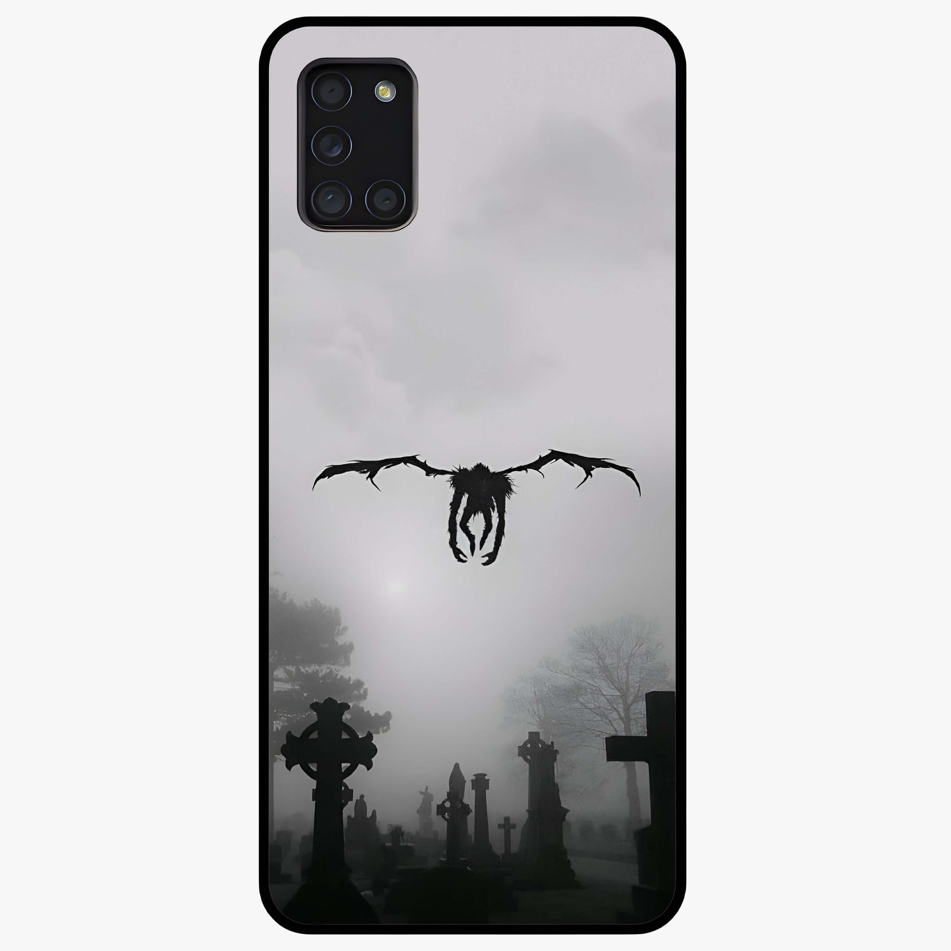 Graveyard Shadow Descent Glass Case showing flat back view with dark graveyard themed artwork and glossy glass finish.