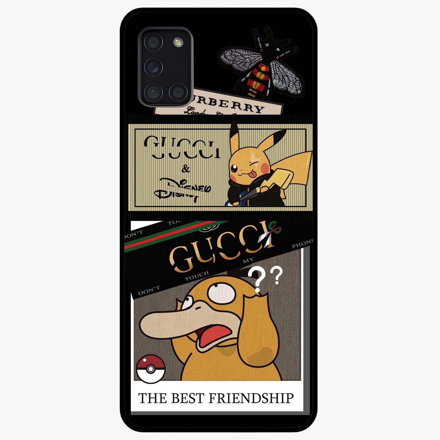 Gucci Play Mashup Glass Case showing flat back view with luxury inspired graphic artwork and glossy glass finish.