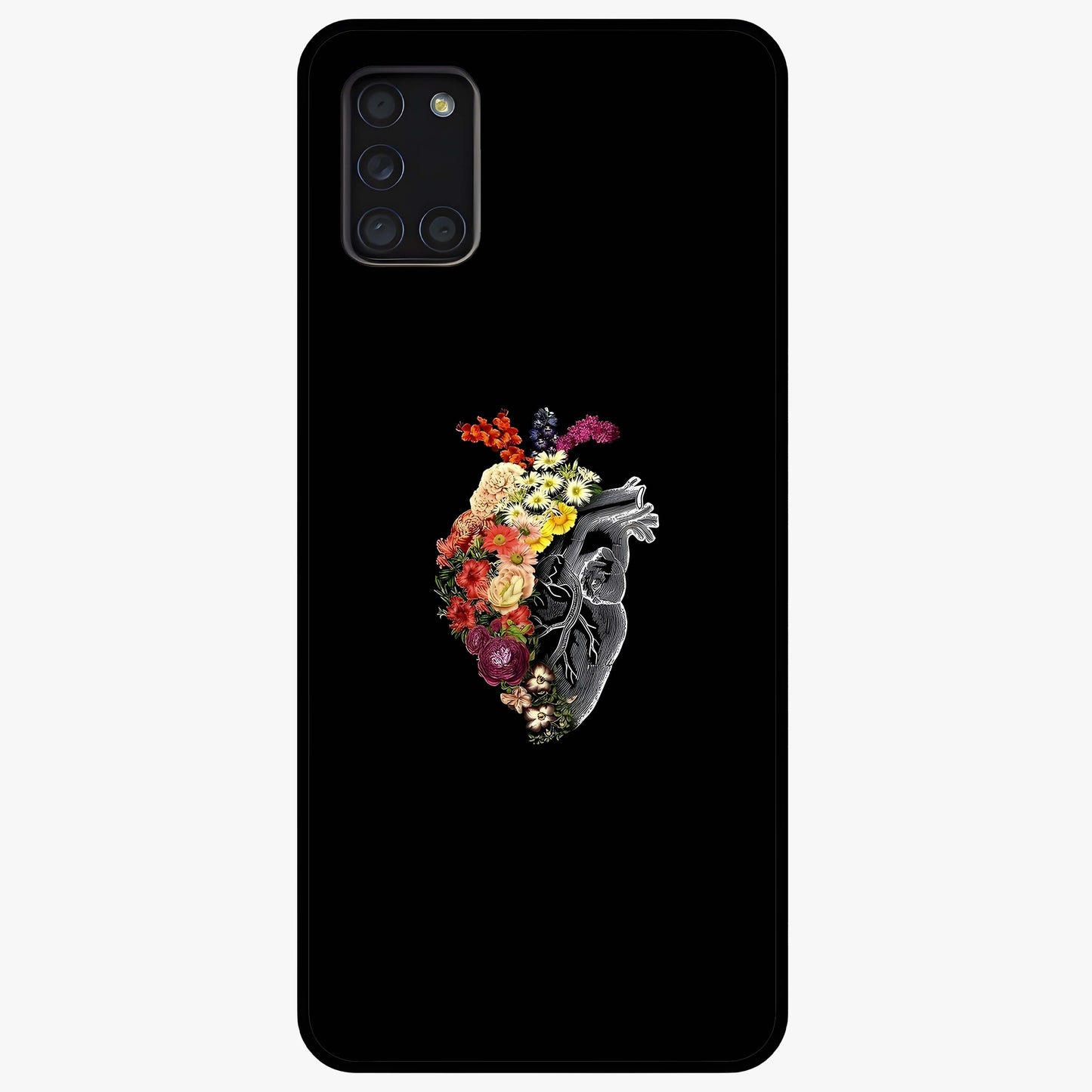 Heart With Flowers Glass Case showing flat back view with heart shaped floral artwork and glossy glass finish.