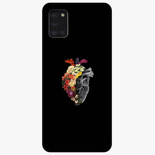 Heart With Flowers Glass Case showing flat back view with heart shaped floral artwork and glossy glass finish.