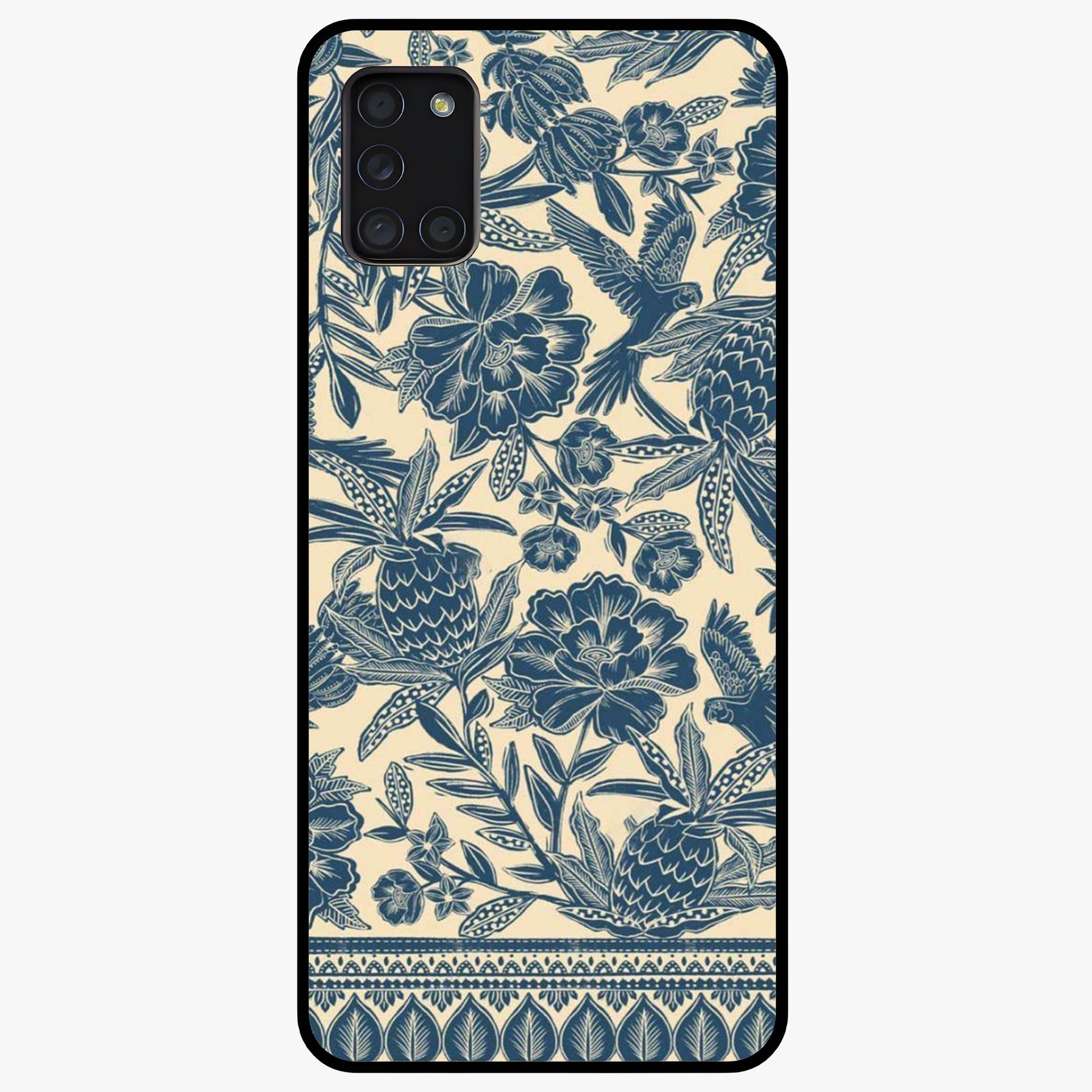Heirloom Wild Bloom Glass Case showing flat back view with vintage inspired wild flower artwork and glossy glass finish.