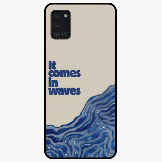 It Comes In Waves Quote Glass Case showing flat back view with inspirational wave themed quote artwork and glossy glass finish.