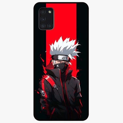 Kakashi Scarlet Shadow Glass Case showing flat back view with powerful anime ninja artwork and glossy glass finish.